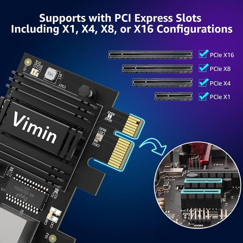 Vmin 2.5G Network Card with Realtek RTL8125B, 2.5G Base-T PCIe NIC, 2500/1000/100Mbps PCI Express Gigabit Ethernet Card Supports Windows 11/10/8.1/8/7 & Linux OS - Image 3